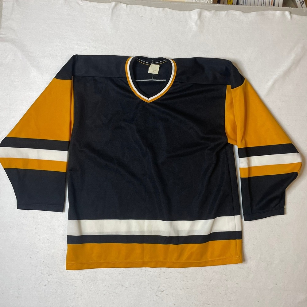 Vintage Maska Ultrafil Hockey Jersey Number 4 Black Gold‎ White Mens Large